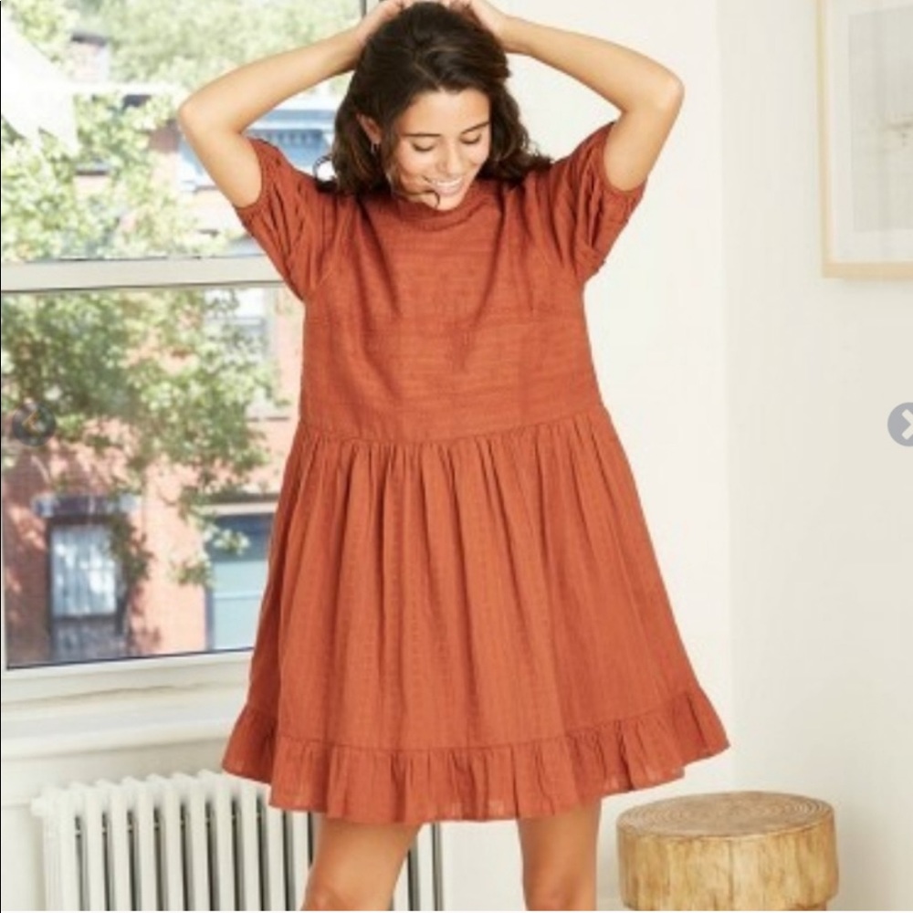 Universal Thread Fall Rust Puff Sleeve Eyelet Dress